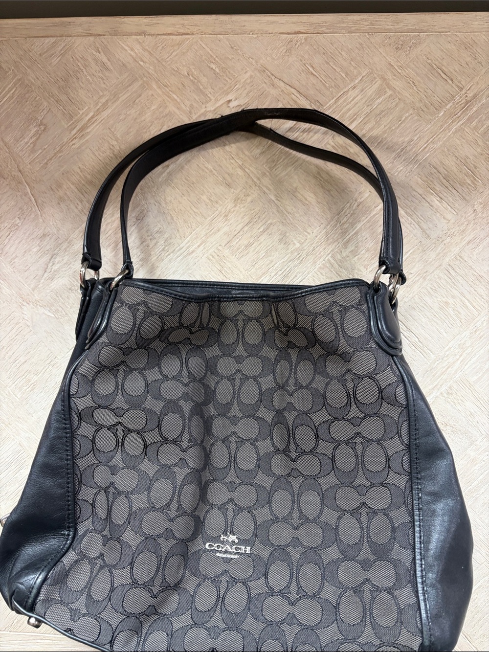 Coach Black and Gray Signature Shoulder Bag